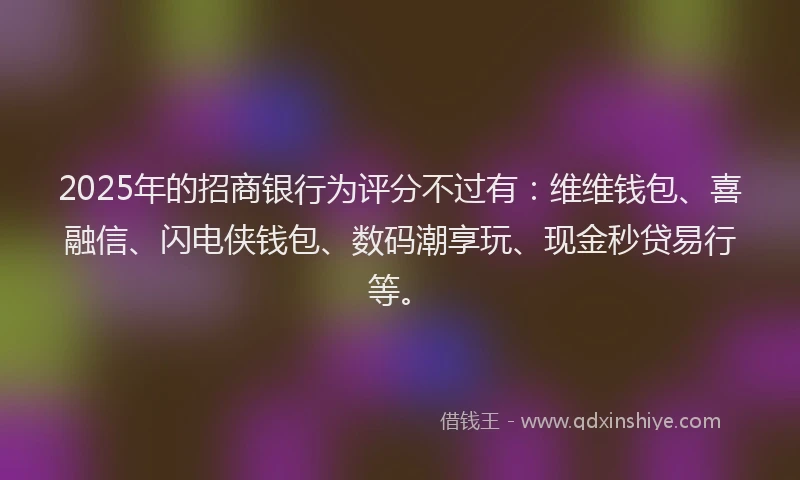 2025年的招商银行为评分不过有：维维钱包、喜融信、闪电侠钱包、数码潮享玩、现金秒贷易行等。