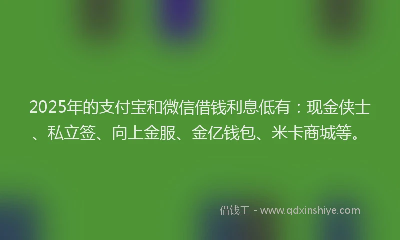 2025年的支付宝和微信借钱利息低有：现金侠士、私立签、向上金服、金亿钱包、米卡商城等。