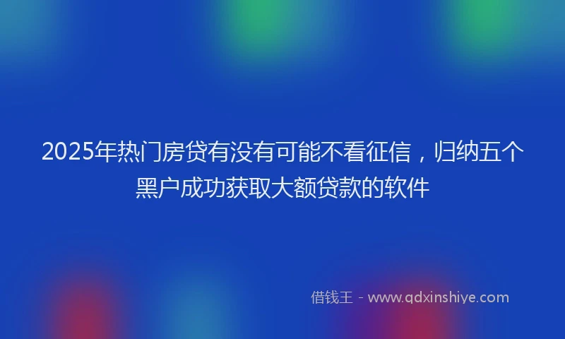 2025年热门房贷有没有可能不看征信，归纳五个黑户成功获取大额贷款的软件
