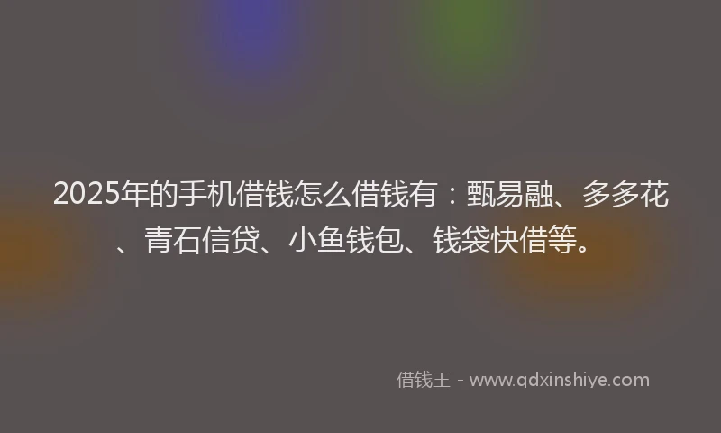 2025年的手机借钱怎么借钱有：甄易融、多多花、青石信贷、小鱼钱包、钱袋快借等。