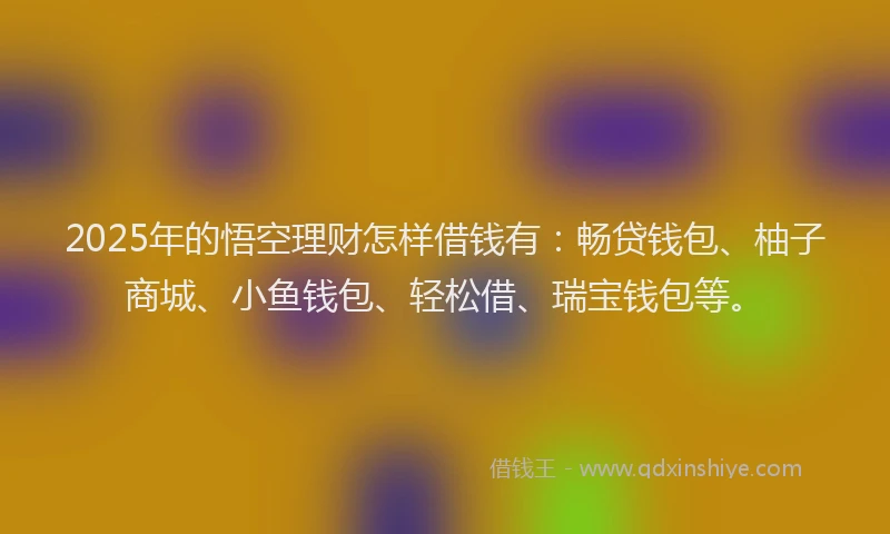 2025年的悟空理财怎样借钱有：畅贷钱包、柚子商城、小鱼钱包、轻松借、瑞宝钱包等。