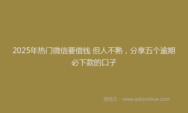 2025年热门微信要借钱 但人不熟，分享五个逾期必下款的口子