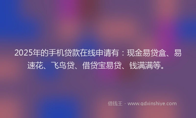 2025年的手机贷款在线申请有：现金易贷盒、易速花、飞鸟贷、借贷宝易贷、钱满满等。