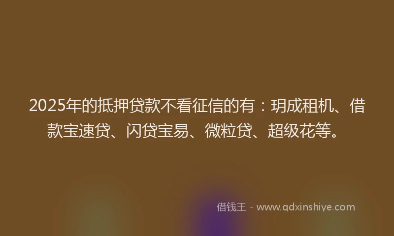 2025年的抵押贷款不看征信的有：玥成租机、借款宝速贷、闪贷宝易、微粒贷、超级花等。