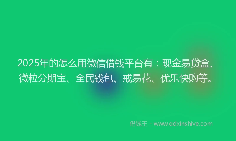2025年的怎么用微信借钱平台有：现金易贷盒、微粒分期宝、全民钱包、戒易花、优乐快购等。