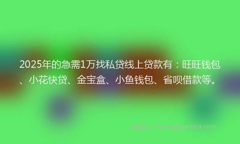 2025年的急需1万找私贷线上贷款有：旺旺钱包、小花快贷、金宝盒、小鱼钱包、省呗借款等。