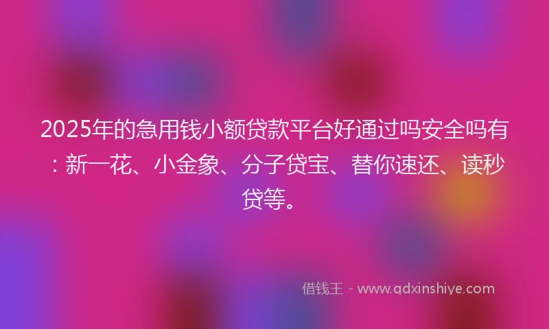 2025年的急用钱小额贷款平台好通过吗安全吗有：新一花、小金象、分子贷宝、替你速还、读秒贷等。