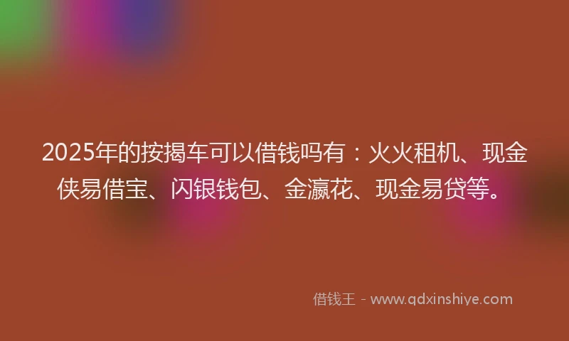 2025年的按揭车可以借钱吗有：火火租机、现金侠易借宝、闪银钱包、金瀛花、现金易贷等。