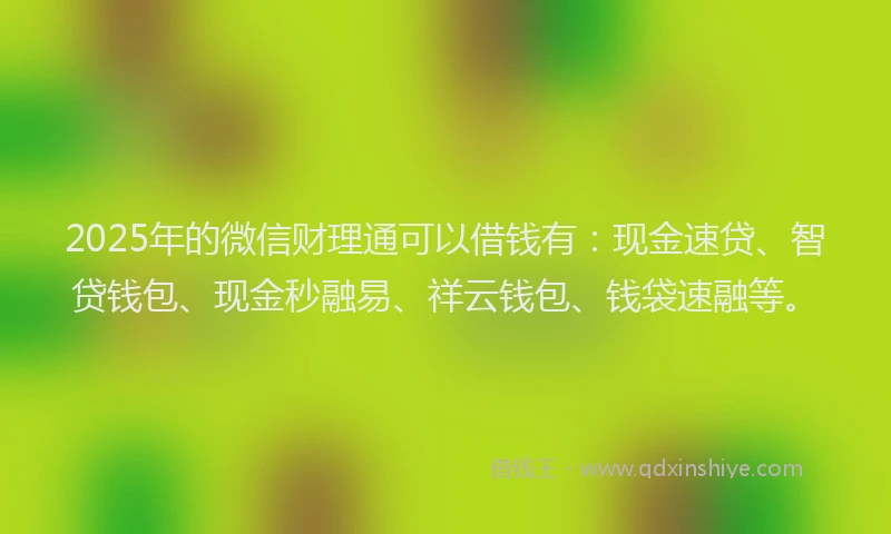 2025年的微信财理通可以借钱有：现金速贷、智贷钱包、现金秒融易、祥云钱包、钱袋速融等。