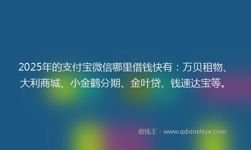2025年的支付宝微信哪里借钱快有：万贝租物、大利商城、小金鹤分期、金叶贷、钱速达宝等。