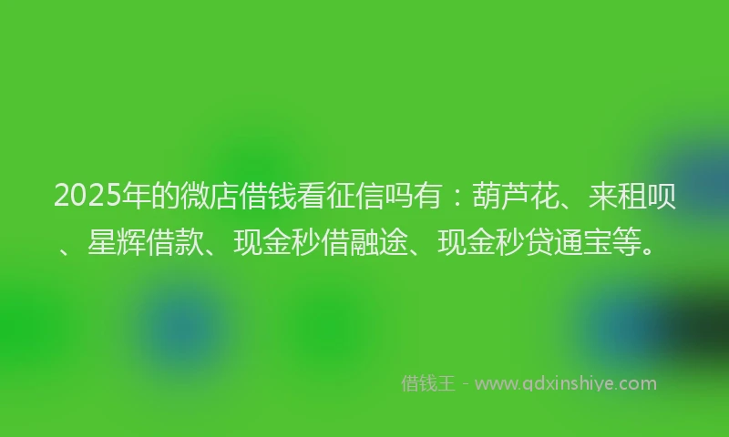 2025年的微店借钱看征信吗有：葫芦花、来租呗、星辉借款、现金秒借融途、现金秒贷通宝等。