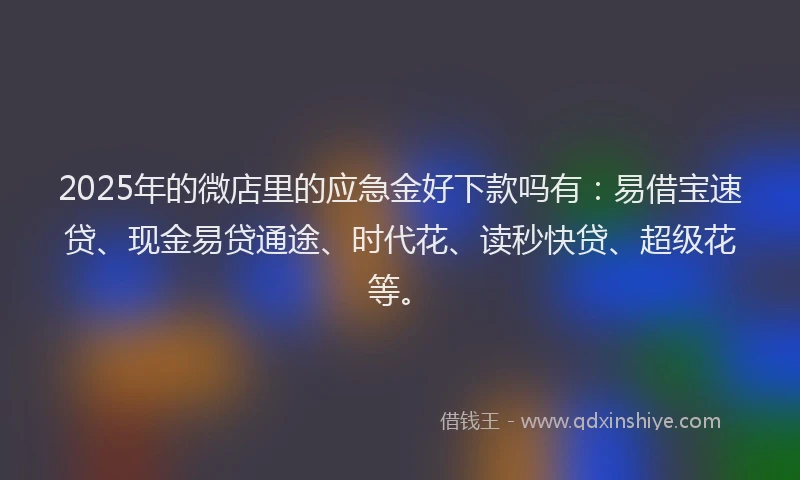 2025年的微店里的应急金好下款吗有：易借宝速贷、现金易贷通途、时代花、读秒快贷、超级花等。