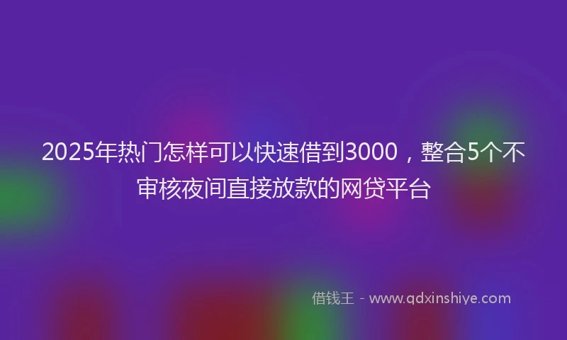 2025年热门怎样可以快速借到3000，整合5个不审核夜间直接放款的网贷平台