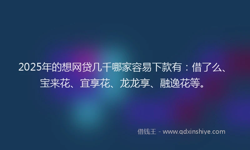 2025年的想网贷几千哪家容易下款有：借了么、宝来花、宜享花、龙龙享、融逸花等。