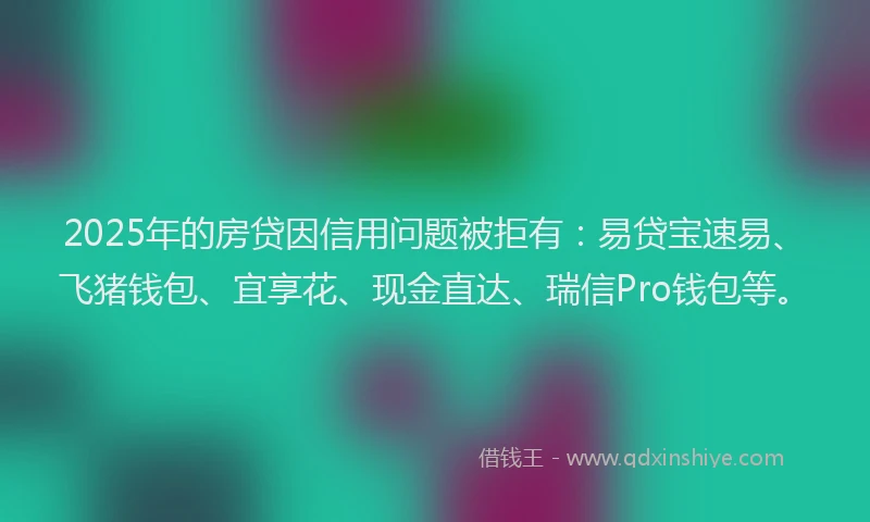 2025年的房贷因信用问题被拒有：易贷宝速易、飞猪钱包、宜享花、现金直达、瑞信Pro钱包等。