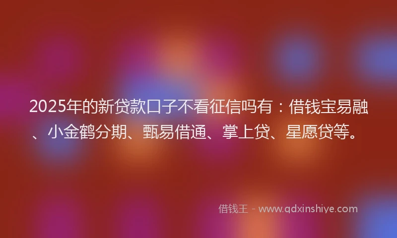 2025年的新贷款口子不看征信吗有：借钱宝易融、小金鹤分期、甄易借通、掌上贷、星愿贷等。