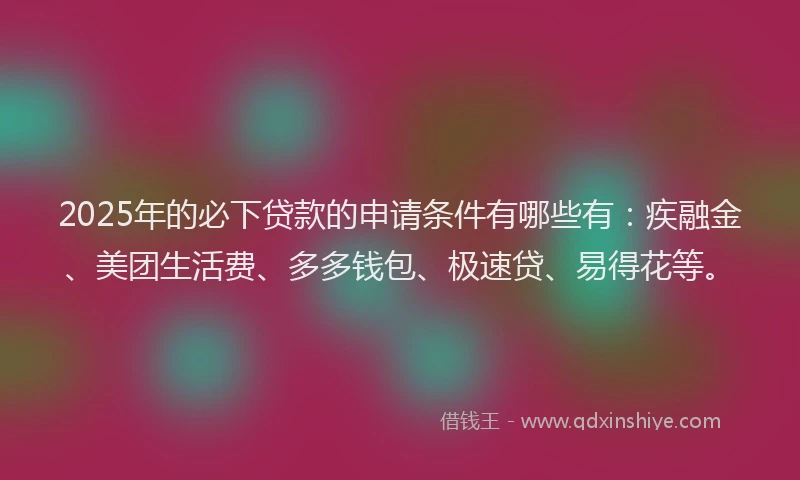 2025年的必下贷款的申请条件有哪些有：疾融金、美团生活费、多多钱包、极速贷、易得花等。