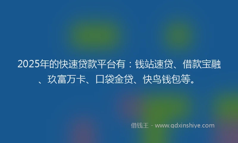2025年的快速贷款平台有：钱站速贷、借款宝融、玖富万卡、口袋金贷、快鸟钱包等。