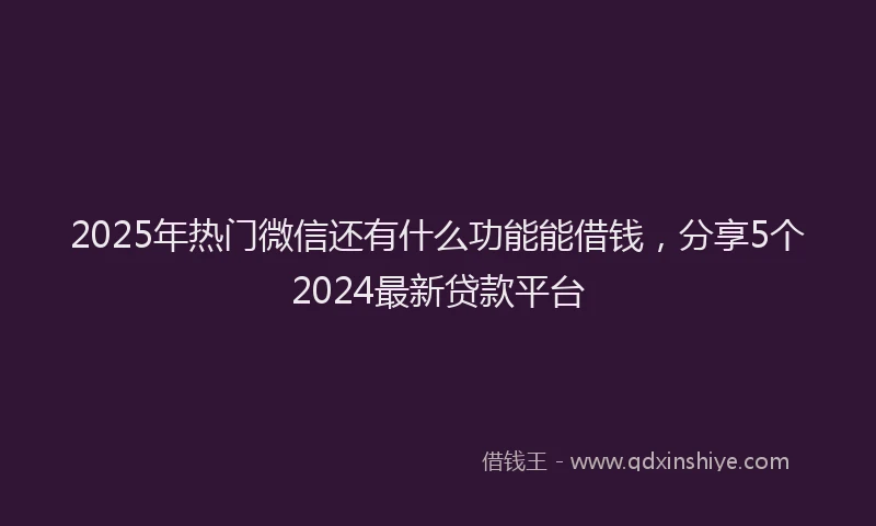 2025年热门微信还有什么功能能借钱，分享5个2024最新贷款平台
