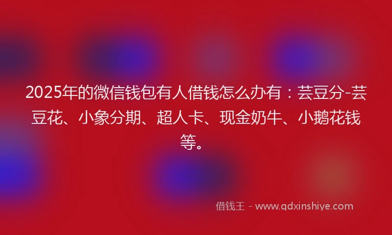 2025年的微信钱包有人借钱怎么办有：芸豆分-芸豆花、小象分期、超人卡、现金奶牛、小鹅花钱等。