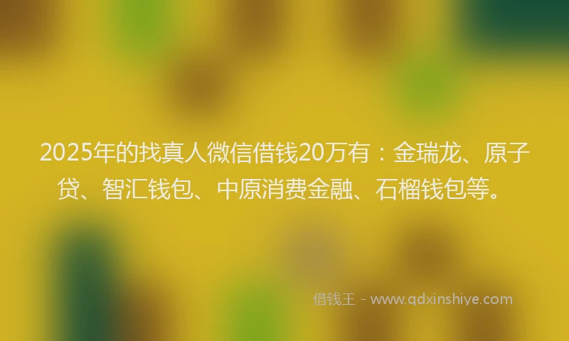 2025年的找真人微信借钱20万有：金瑞龙、原子贷、智汇钱包、中原消费金融、石榴钱包等。