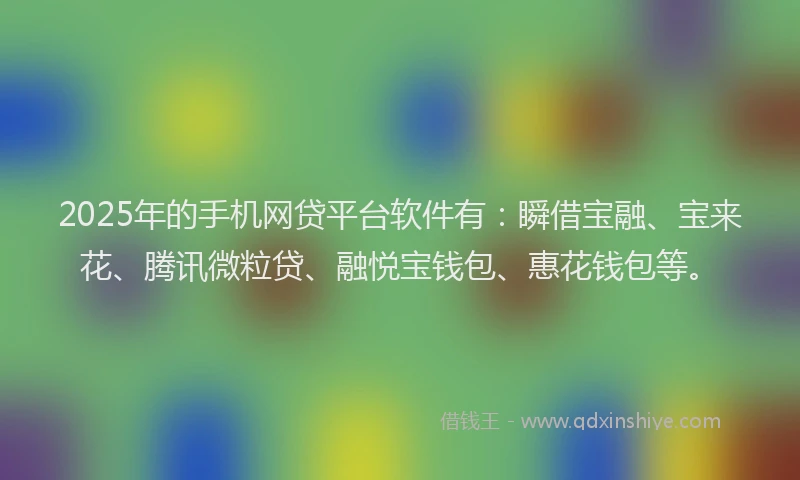 2025年的手机网贷平台软件有：瞬借宝融、宝来花、腾讯微粒贷、融悦宝钱包、惠花钱包等。