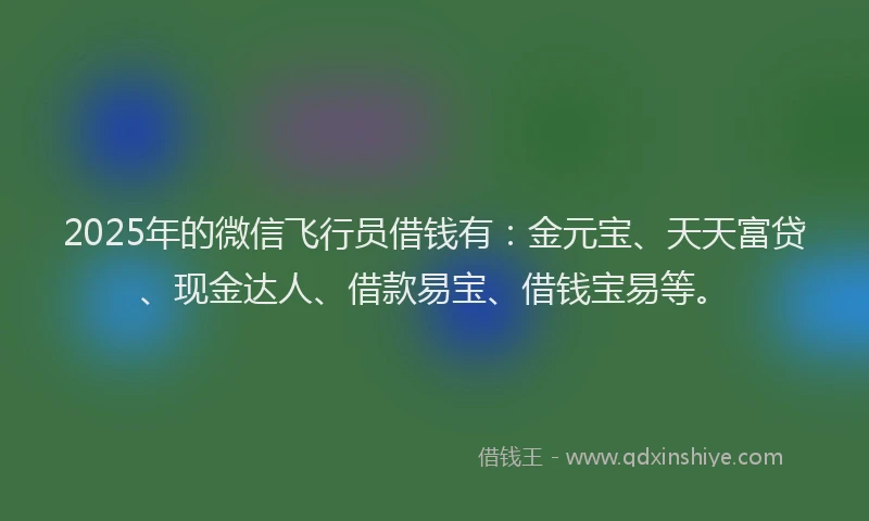 2025年的微信飞行员借钱有：金元宝、天天富贷、现金达人、借款易宝、借钱宝易等。