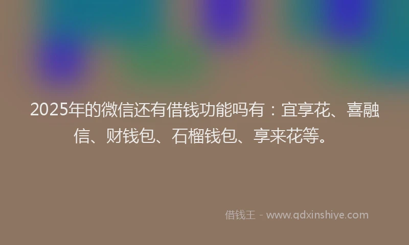 2025年的微信还有借钱功能吗有：宜享花、喜融信、财钱包、石榴钱包、享来花等。