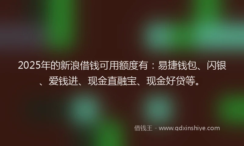 2025年的新浪借钱可用额度有：易捷钱包、闪银、爱钱进、现金直融宝、现金好贷等。