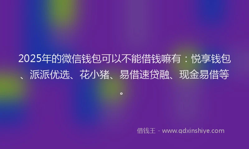 2025年的微信钱包可以不能借钱嘛有：悦享钱包、派派优选、花小猪、易借速贷融、现金易借等。
