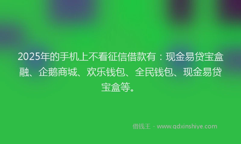 2025年的手机上不看征信借款有：现金易贷宝盒融、企鹅商城、欢乐钱包、全民钱包、现金易贷宝盒等。