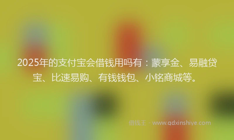 2025年的支付宝会借钱用吗有：蒙享金、易融贷宝、比速易购、有钱钱包、小铭商城等。