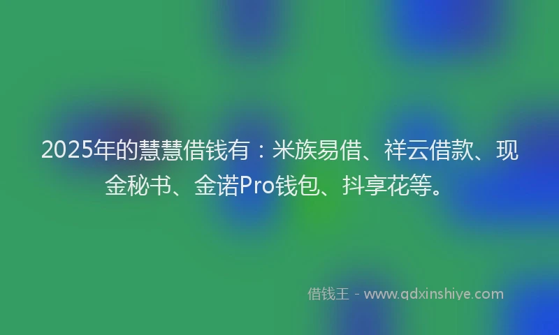 2025年的慧慧借钱有：米族易借、祥云借款、现金秘书、金诺Pro钱包、抖享花等。