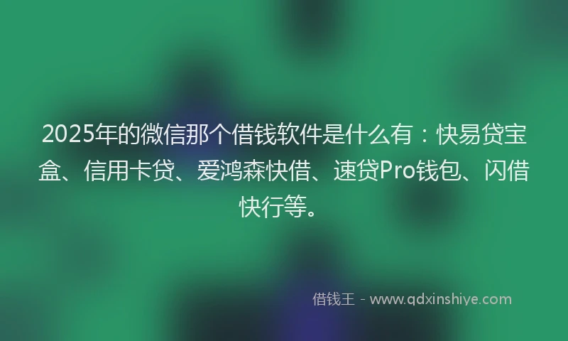 2025年的微信那个借钱软件是什么有：快易贷宝盒、信用卡贷、爱鸿森快借、速贷Pro钱包、闪借快行等。