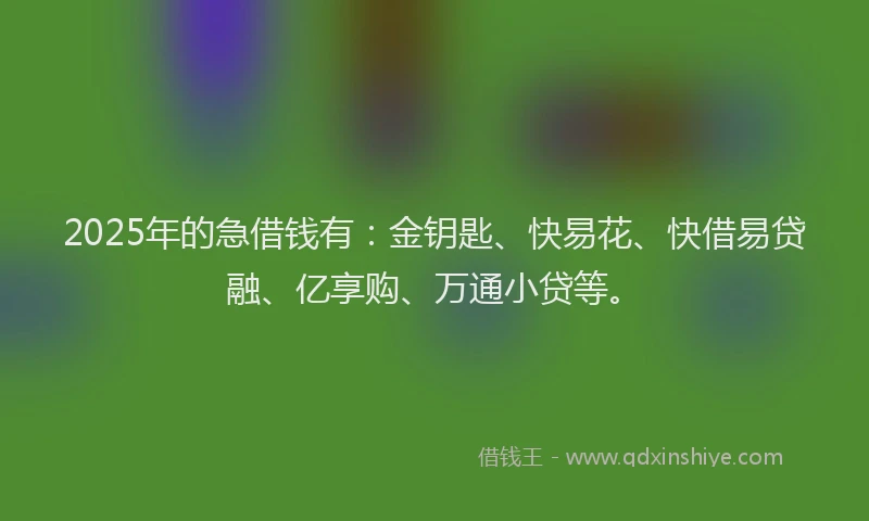 2025年的急借钱有：金钥匙、快易花、快借易贷融、亿享购、万通小贷等。