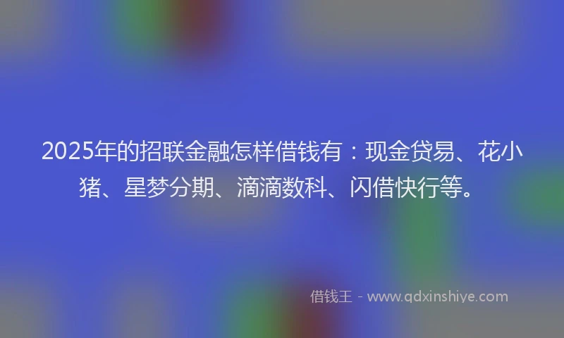 2025年的招联金融怎样借钱有：现金贷易、花小猪、星梦分期、滴滴数科、闪借快行等。