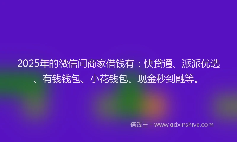 2025年的微信问商家借钱有：快贷通、派派优选、有钱钱包、小花钱包、现金秒到融等。