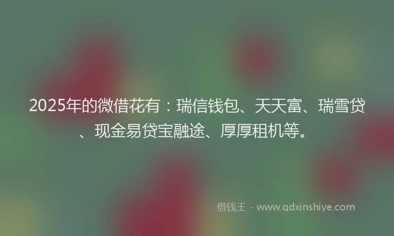 2025年的微借花有：瑞信钱包、天天富、瑞雪贷、现金易贷宝融途、厚厚租机等。