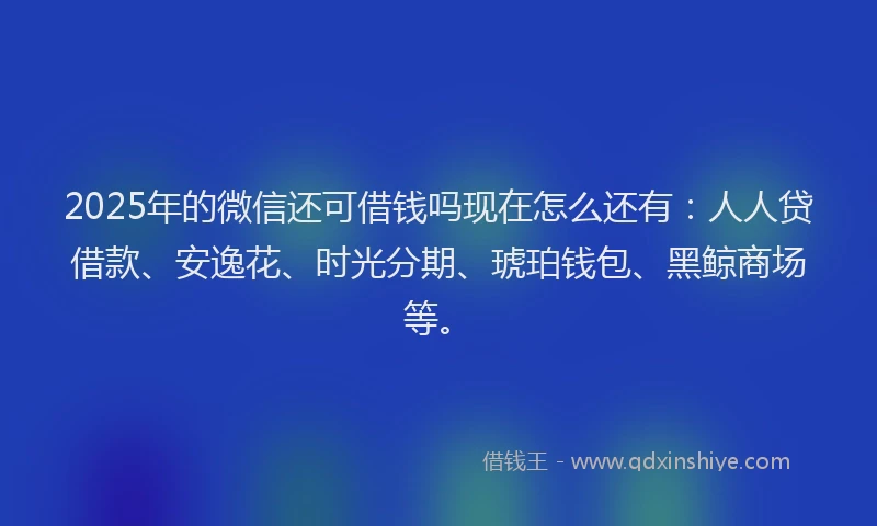 2025年的微信还可借钱吗现在怎么还有：人人贷借款、安逸花、时光分期、琥珀钱包、黑鲸商场等。