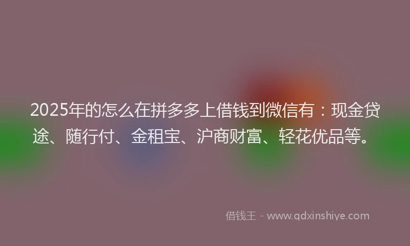 2025年的怎么在拼多多上借钱到微信有：现金贷途、随行付、金租宝、沪商财富、轻花优品等。