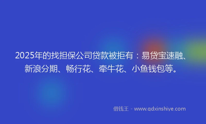 2025年的找担保公司贷款被拒有：易贷宝速融、新浪分期、畅行花、牵牛花、小鱼钱包等。