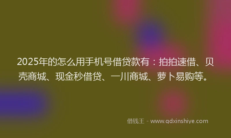 2025年的怎么用手机号借贷款有：拍拍速借、贝壳商城、现金秒借贷、一川商城、萝卜易购等。