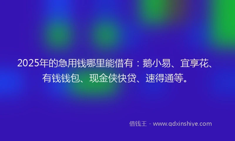 2025年的急用钱哪里能借有：鹅小易、宜享花、有钱钱包、现金侠快贷、速得通等。