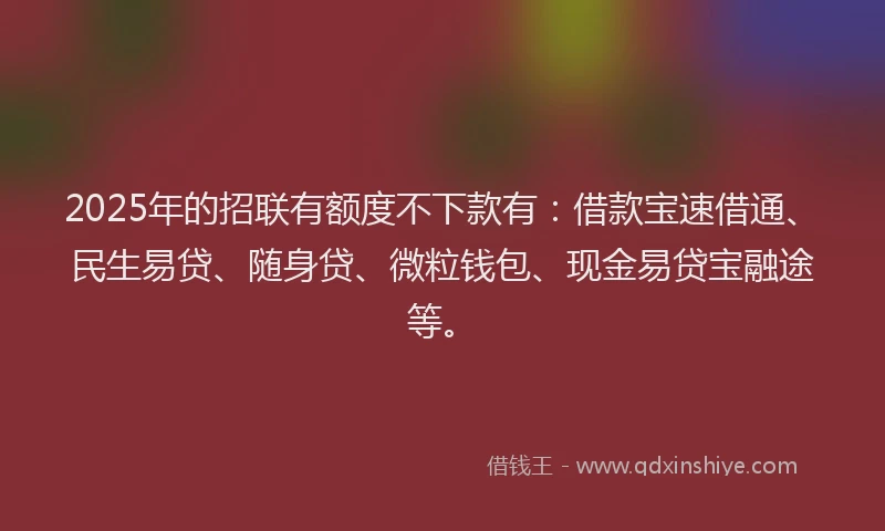 2025年的招联有额度不下款有：借款宝速借通、民生易贷、随身贷、微粒钱包、现金易贷宝融途等。