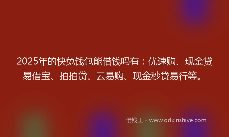 2025年的快兔钱包能借钱吗有：优速购、现金贷易借宝、拍拍贷、云易购、现金秒贷易行等。