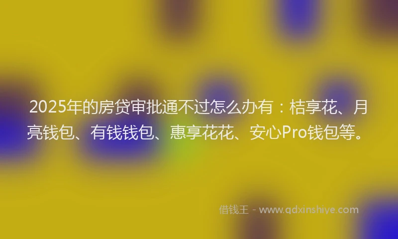 2025年的房贷审批通不过怎么办有：桔享花、月亮钱包、有钱钱包、惠享花花、安心Pro钱包等。