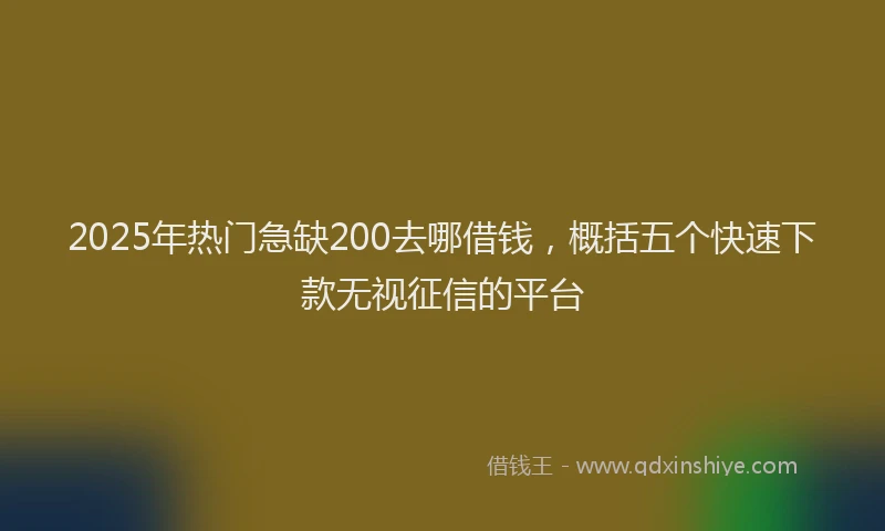 2025年热门急缺200去哪借钱，概括五个快速下款无视征信的平台