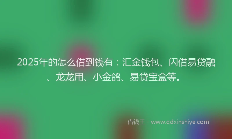 2025年的怎么借到钱有：汇金钱包、闪借易贷融、龙龙用、小金鸽、易贷宝盒等。
