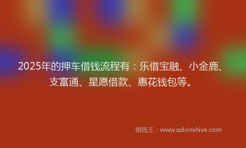 2025年的押车借钱流程有：乐借宝融、小金鹿、支富通、星愿借款、惠花钱包等。