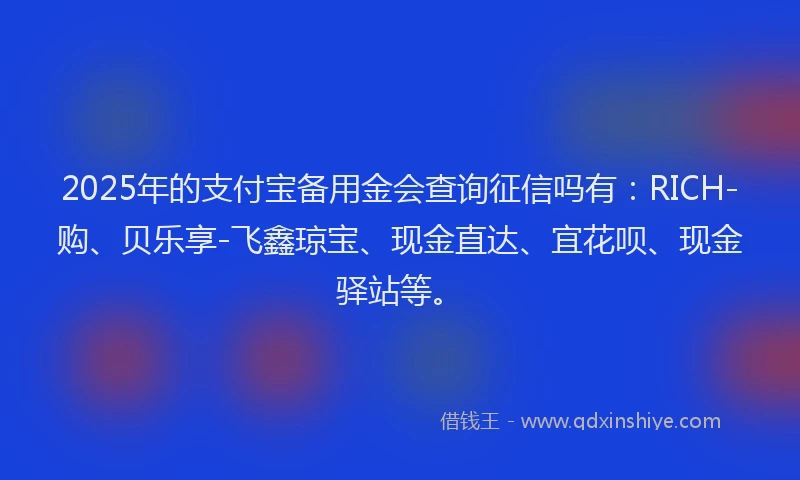 2025年的支付宝备用金会查询征信吗有：RICH-购、贝乐享-飞鑫琼宝、现金直达、宜花呗、现金驿站等。